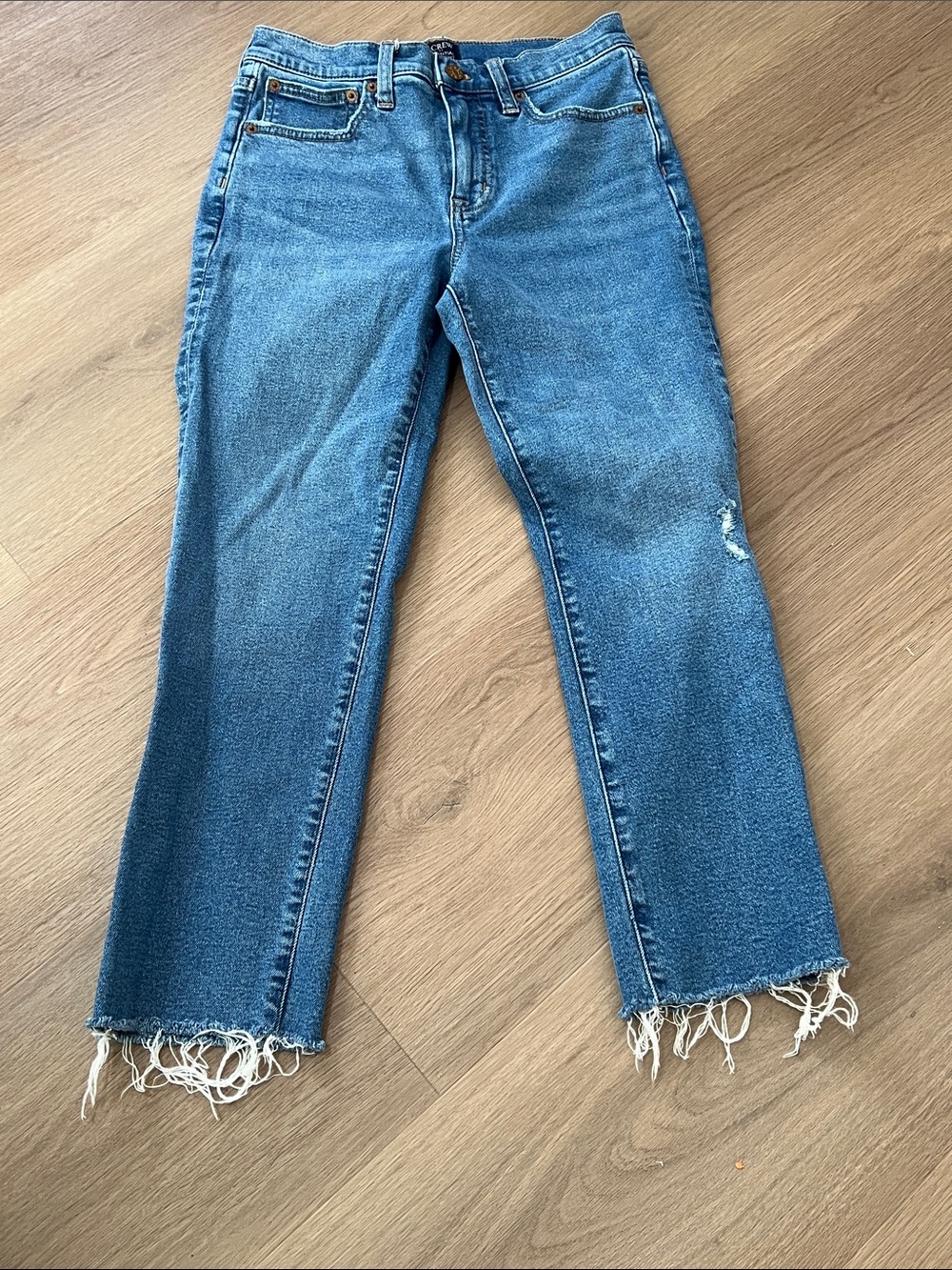 J. Crew Factory Medium Blue Wide-Leg Raw-Hem Jeans